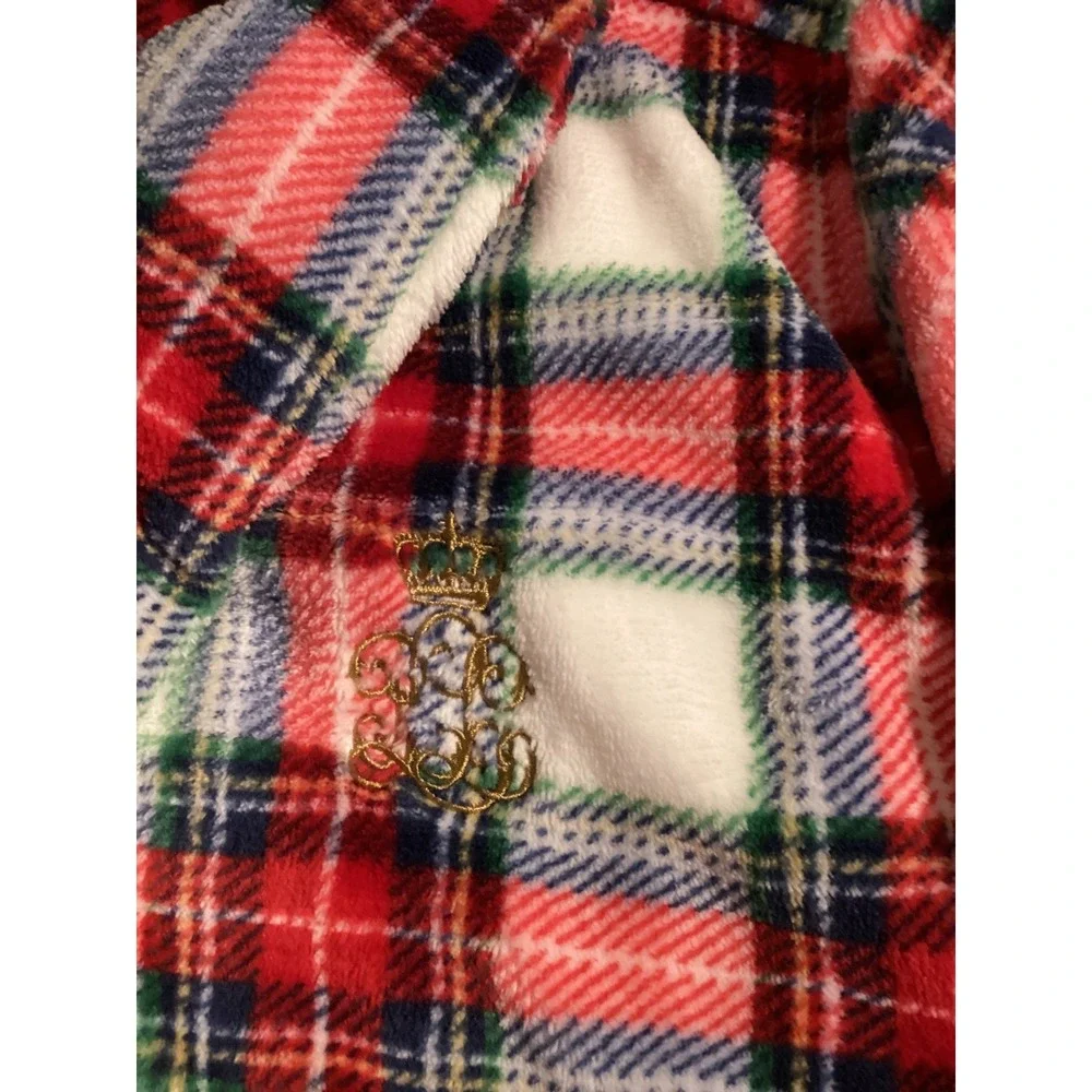 Lauren Ralph Lauren‎ Womens Red Plaid Fleece Robe LRL Crest Belted Large